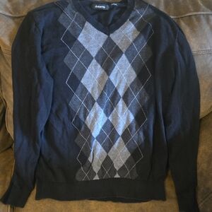 Claiborne Black and Gray Argyle V-Neck Sweater Size M